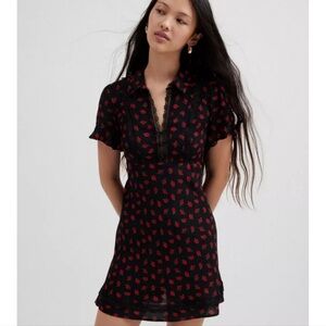 Urban Outfitters Black Mini Dress with Red Floral Print